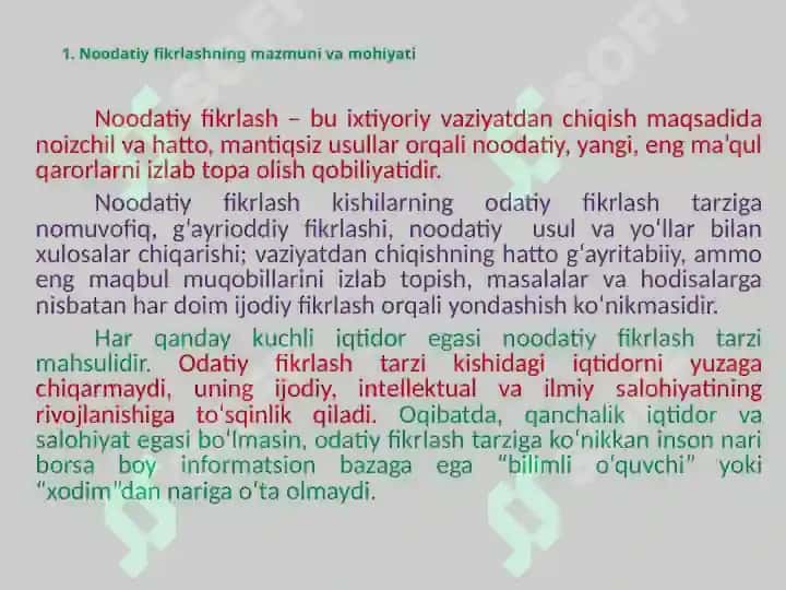 Noodatiy fikrlash asoslari 2