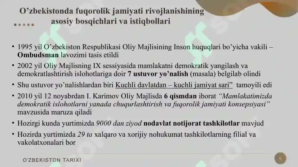 O‘zbekiston Respublikasidagi ijtimoiy o‘zgarishlar 6
