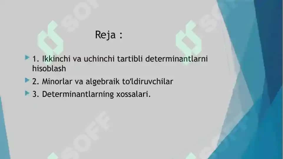Ikkinchi va uchinchi tartibli determinantlarni hisoblash usullari 2
