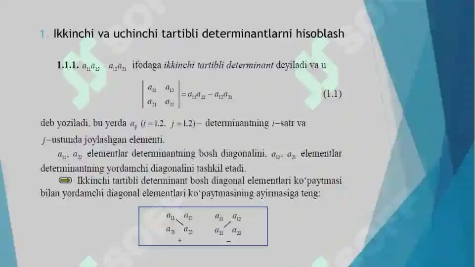 Ikkinchi va uchinchi tartibli determinantlarni hisoblash usullari 6