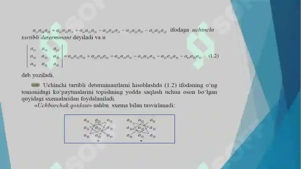 Ikkinchi va uchinchi tartibli determinantlarni hisoblash usullari 8