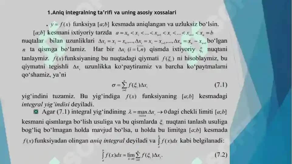 Aniq integralga keltiriluvchi masalalar 4