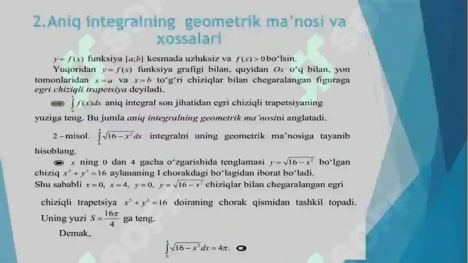Aniq integralga keltiriluvchi masalalar 7