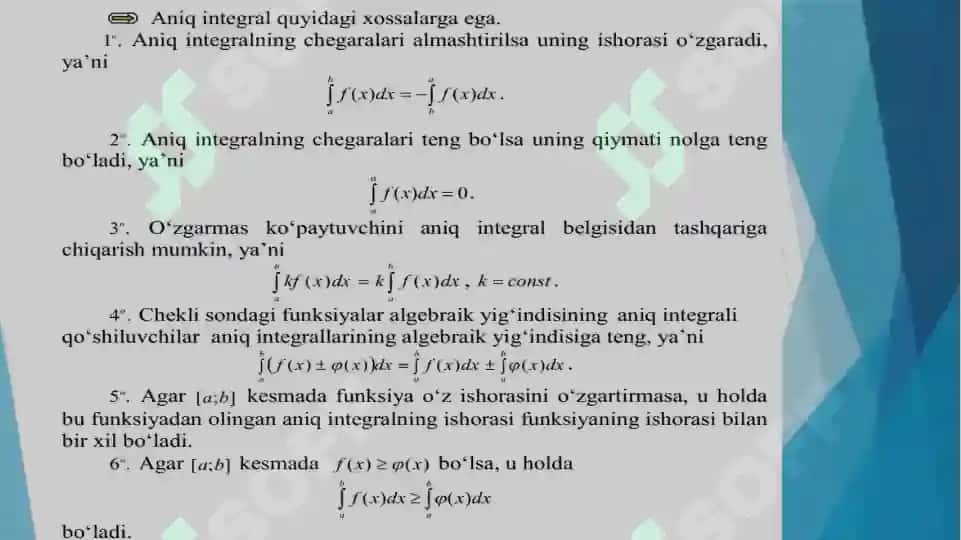 Aniq integralga keltiriluvchi masalalar 8