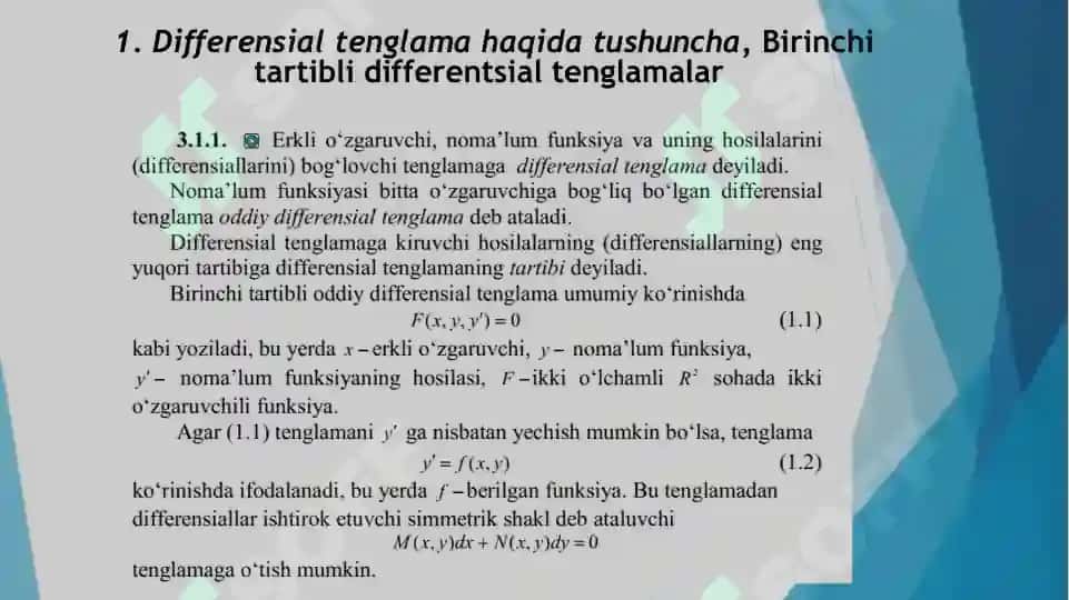 Birinchi tartibli differensial tenglamalar 5