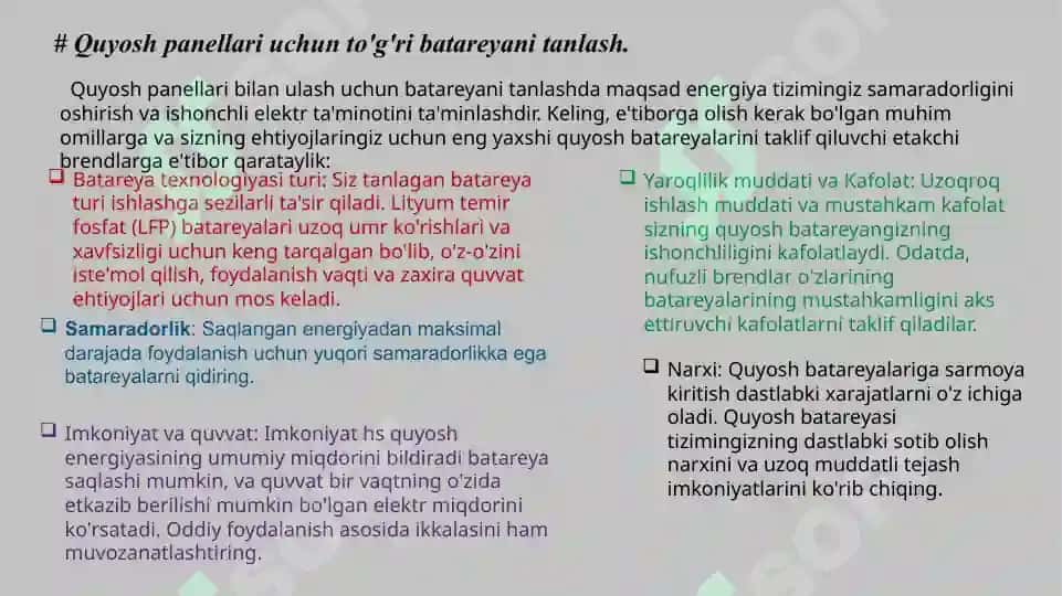 Quyosh batareyalairni o’rnatish qoidalari va usullari 7
