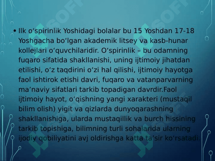 Ilk o’sprinlik yoshining psixalogik xususyatlari 5