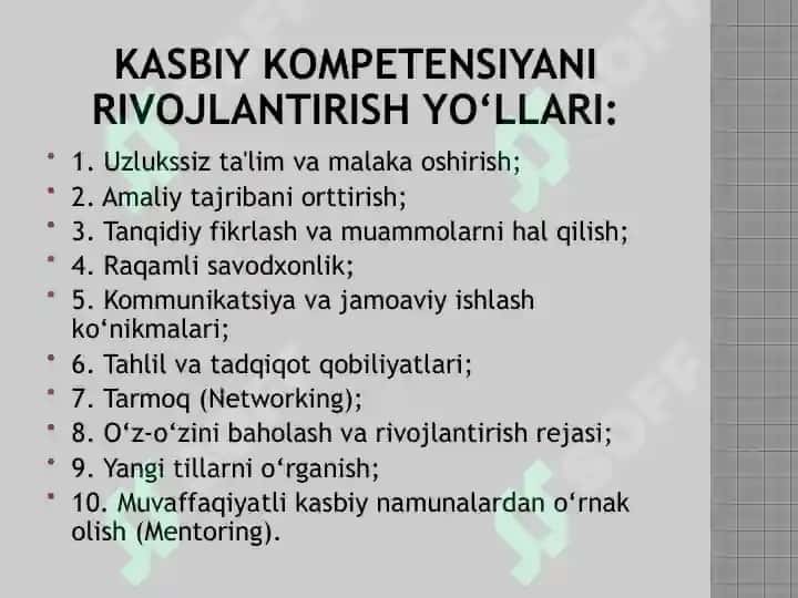 Kasbiy kompetensiyava uning rivojlantirish yo‘llari 7
