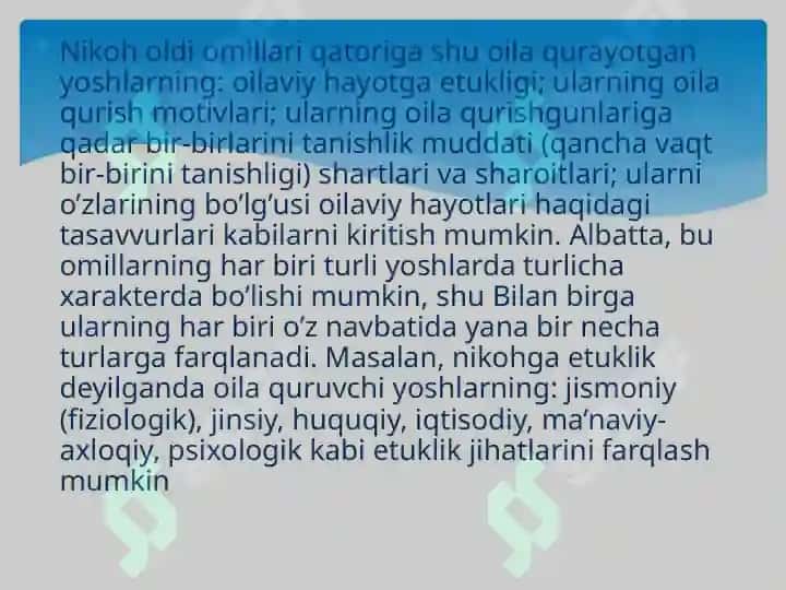 NIKOH OLDI OMILLARI XUSUSIYATLARI 4