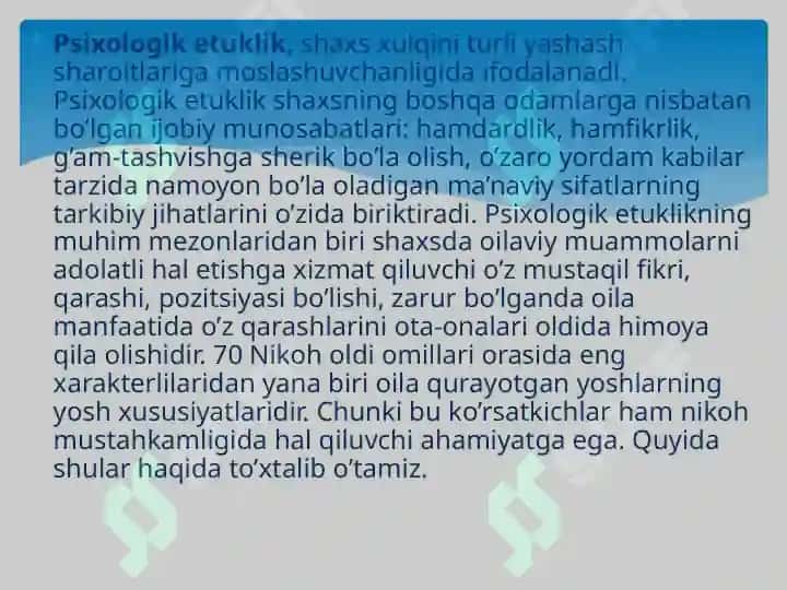 NIKOH OLDI OMILLARI XUSUSIYATLARI 6