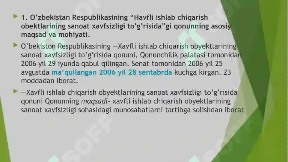 Sanoat xavfsizligi fanining huquqiy asoslari 7