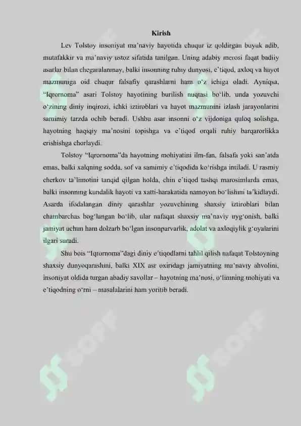 Lev Tolstoyning “Iqrornoma” asaridagi diniy e'tiqodlarni tahlil etish 3