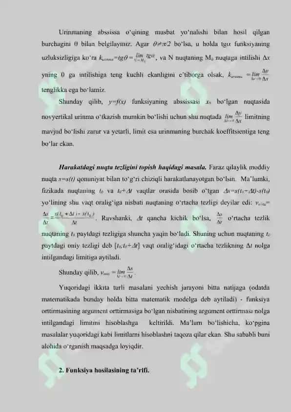 Hosila, uning geometrik va mexanik ma`nolari 4
