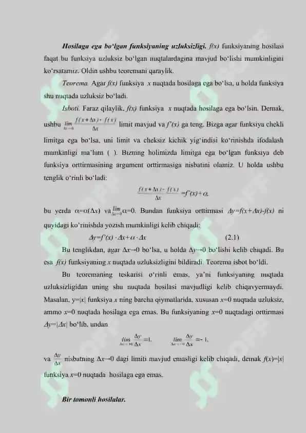 Hosila, uning geometrik va mexanik ma`nolari 7