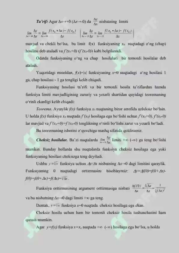 Hosila, uning geometrik va mexanik ma`nolari 8