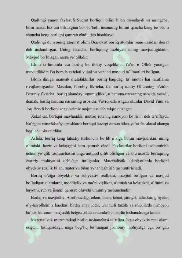 Falsafa va tabiiy ilmiy fanlarda borliqning mohiyatiga oid konsepsiyalar 5