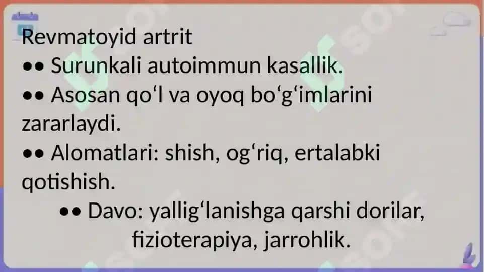 Suyak va bo’g’umlarning tizmli kasaliklari 4