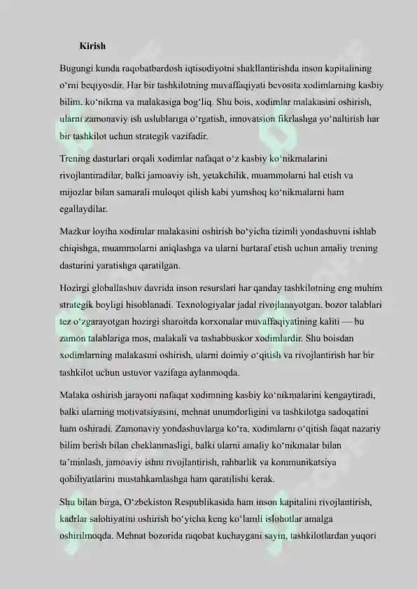 Xodimlarning malakasini oshirish bo‘yicha trening dasturi ishlab chiqish 2