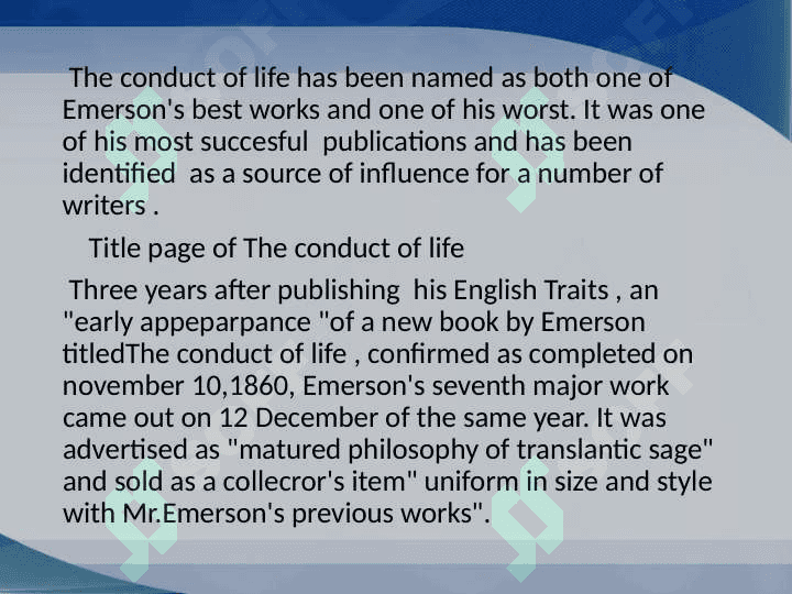 "The conduct of life" by Ralph Waldo Emerson 3