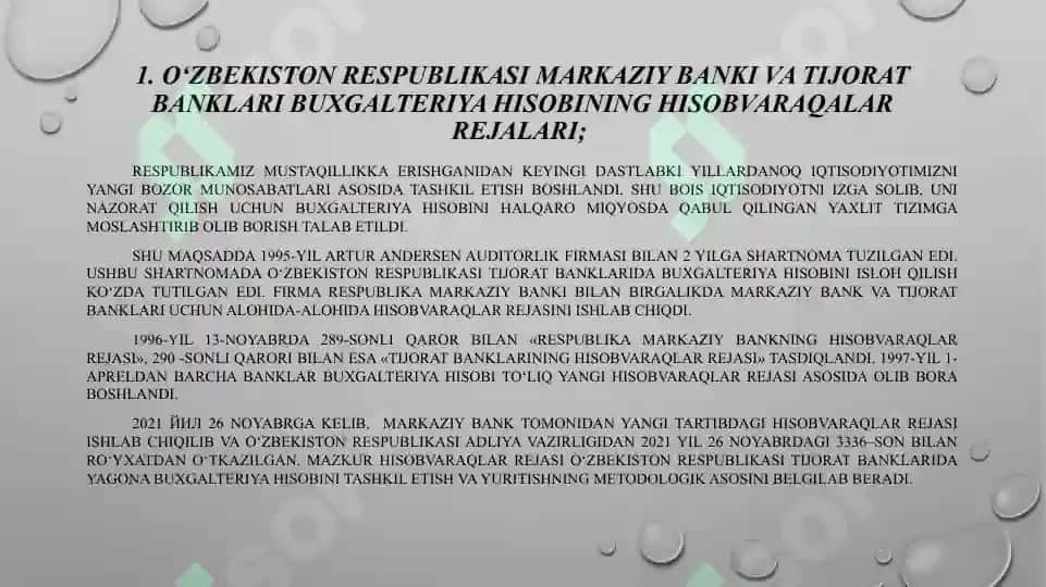 BANK BUXGALTERIYA HISOBI HISOBVARAQLARI REJASI, UNING TARKIBI 3