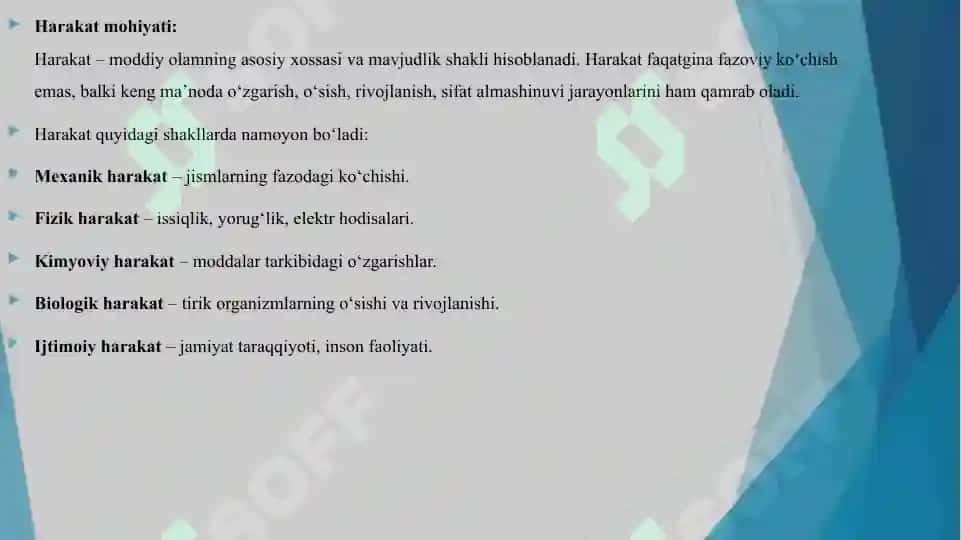 RIVOJLANISH QONUNLARI MOHIYATI.HARAKAT 4