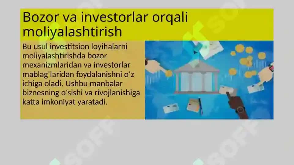 INVESTITSION LOYIHALARNI MOLIYALASHTIRISH MANBALARI 7