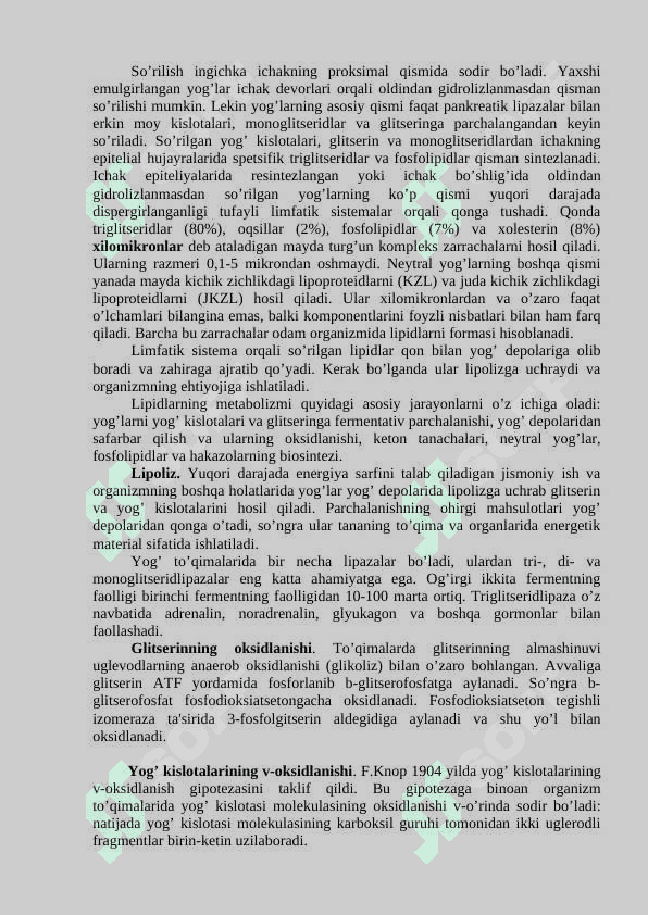 Lipidlarning almashinuvi. 4