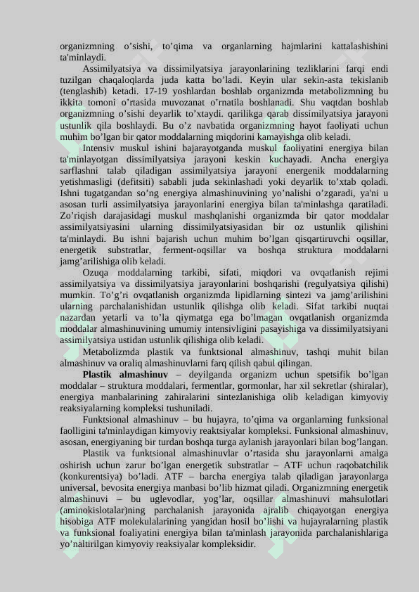 Moddalar almashinuvining umumiy ?onuniyatlari. Bioenеrgеtika 3