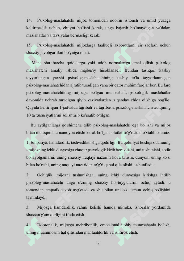 Psixolog maslahatchi shaxsiga umumiy ta`rif 8