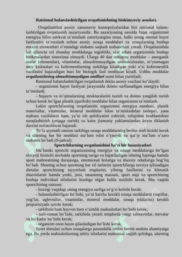 Sportchilarning ovqatlanishini biokimyoviy asoslari 2