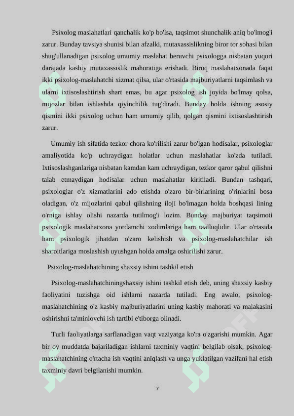 Psixologik maslahat ishini tashkil etish 7