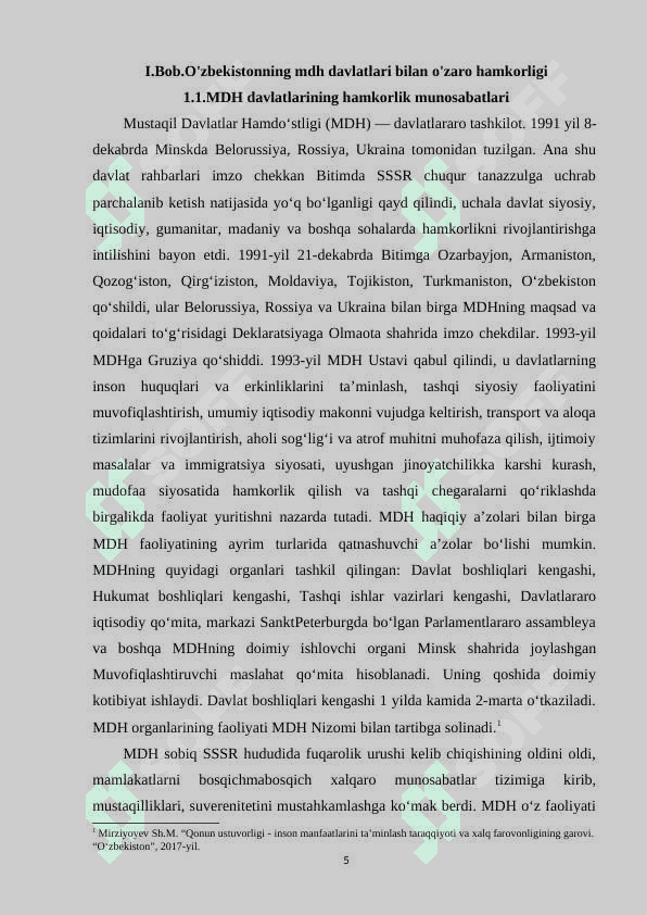 O'ZBEKISTONNING MDH DAVLATLARI BILAN O'ZARO HAMKORLIGI 5
