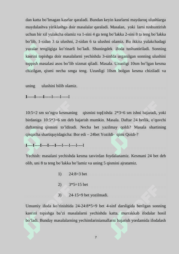 BOSHLANG'ICH SINFLARDA MATEMATIKA O'QITISHDA KASR TUSHUNCHASI ELEMENTLARINI O'RGATISH 7