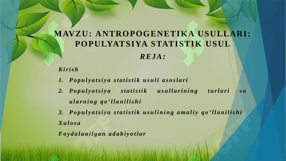 Antropogenetika usullari: populyatsiya statistik usul 2