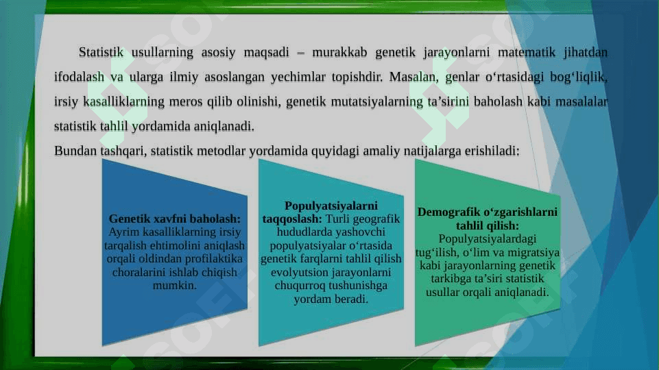 Antropogenetika usullari: populyatsiya statistik usul 5