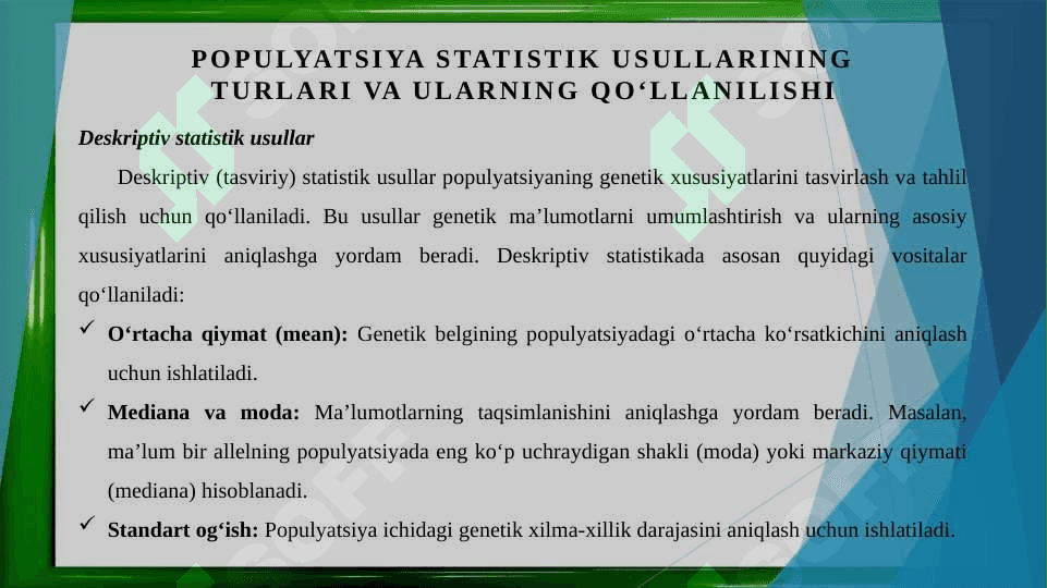 Antropogenetika usullari: populyatsiya statistik usul 8