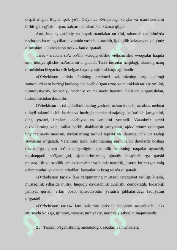 “Tarix fanining nazariy asoslari" faniga kirish 4