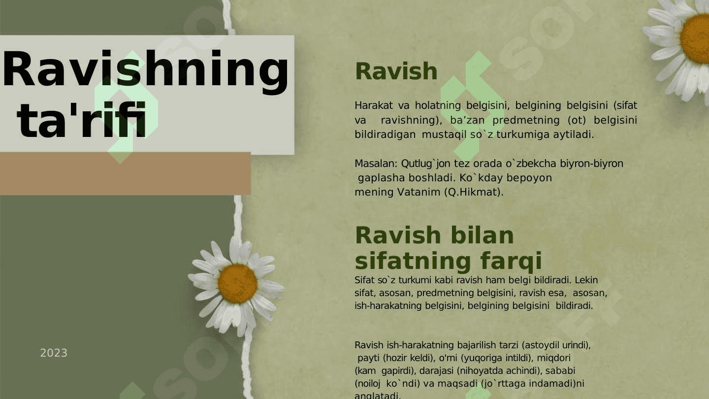 Ravishning ta'rifi, leksik-grammatik xususiyatlari, ma'no guruhlari 3