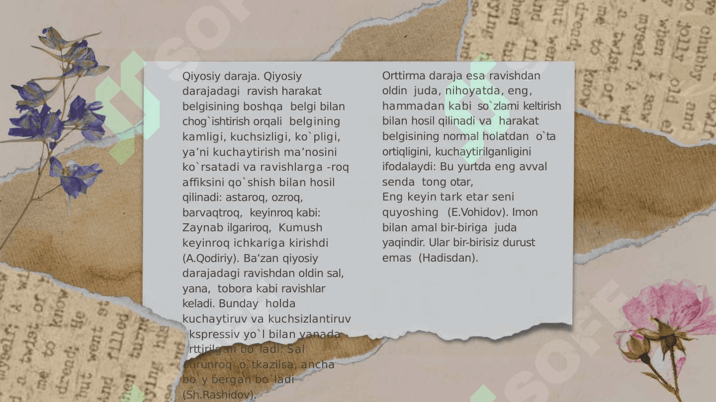 Ravishning ta'rifi, leksik-grammatik xususiyatlari, ma'no guruhlari 7