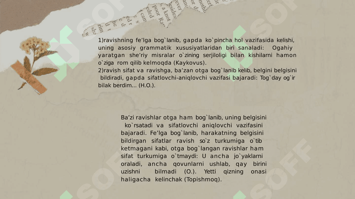 Ravishning ta'rifi, leksik-grammatik xususiyatlari, ma'no guruhlari 8