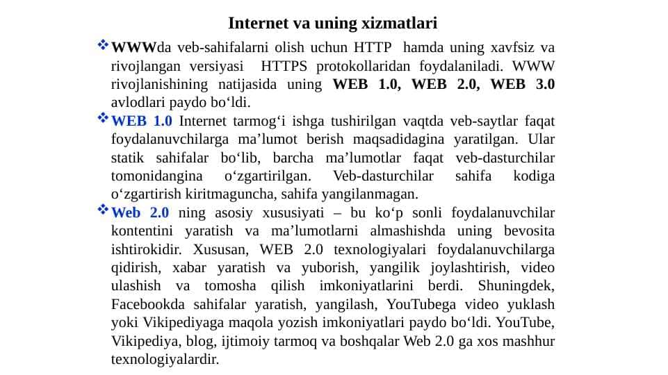 Internet va uning xizmatlari