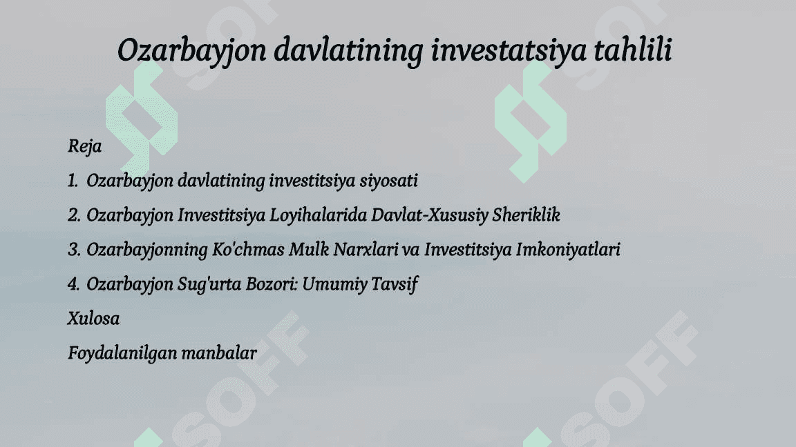Ozarbayjon davlatining investatsiya tahlili 2