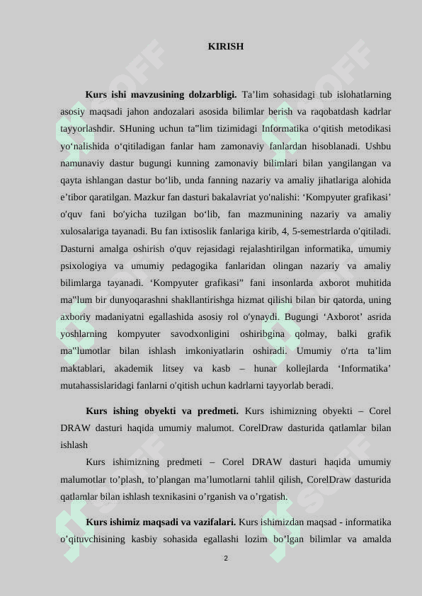CorelDraw dasturida qatlamlar bilan ishlash. kurs ishi 2