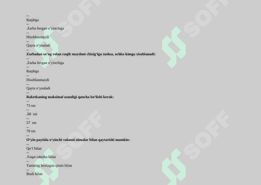 Badminton test javoblari bilan 5