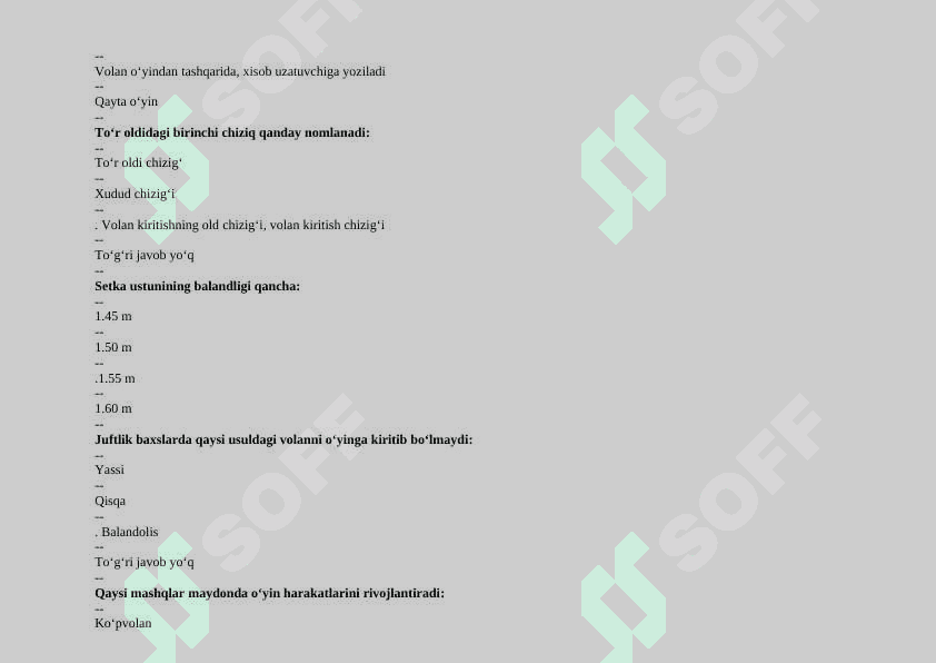 Badminton test javoblari bilan 8