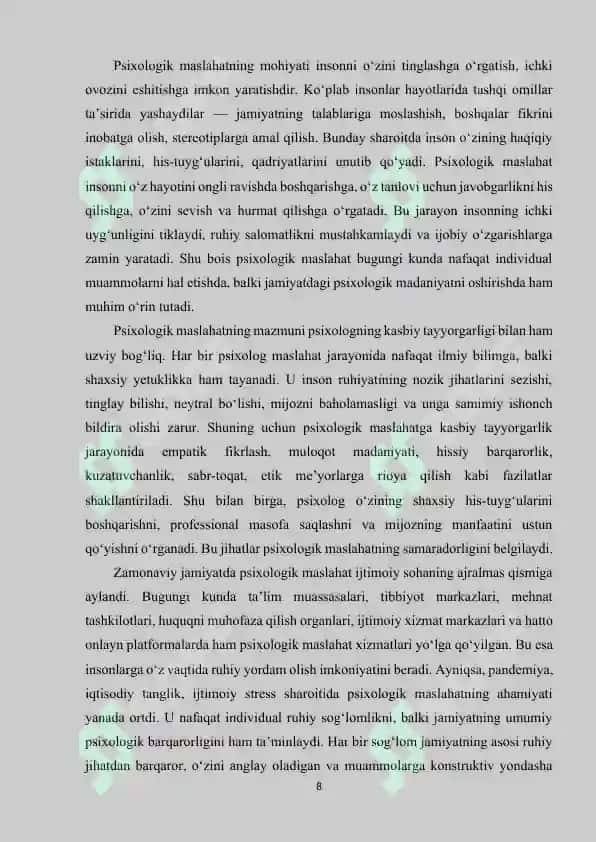 PSIXOLOGIK MASLAXATGA KASBIY TAYYORGARLIK. 8