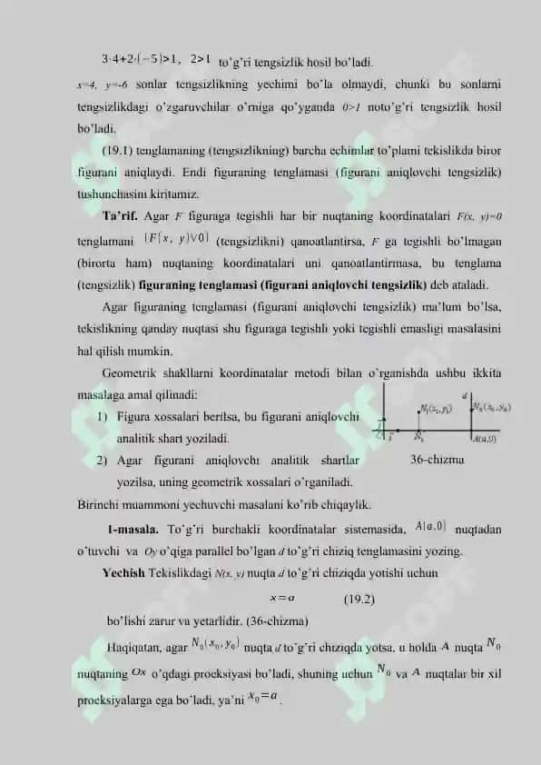 Algebraik chiziq va uning tartibi. Tekislikda to’g’ri chiziqning turli tenglamalari. 3