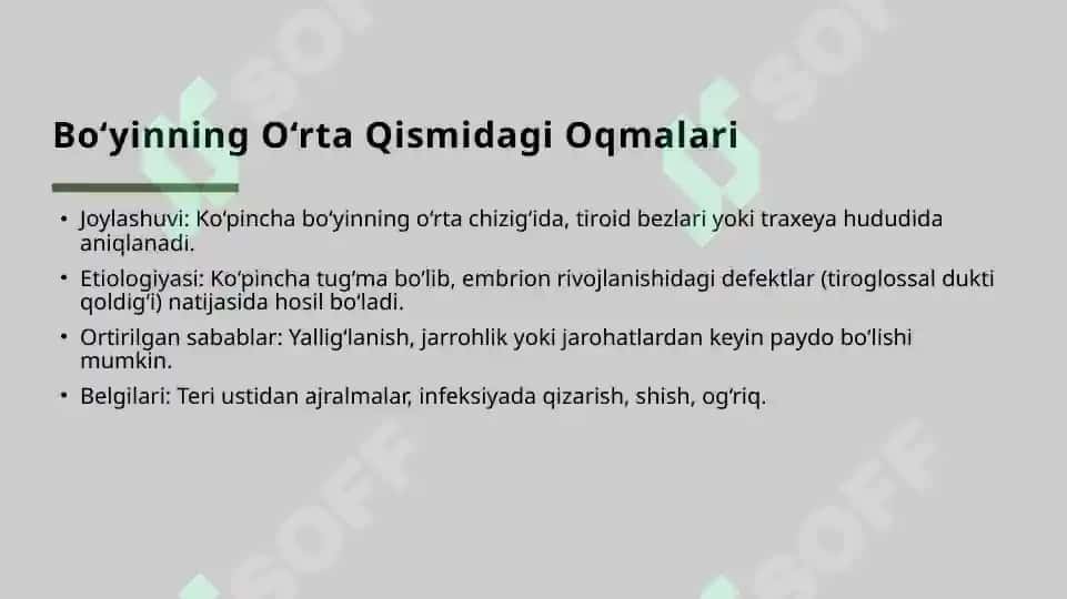 Bo‘yinning o‘rta, yon oqmalari va kistalarini kesib olish 5