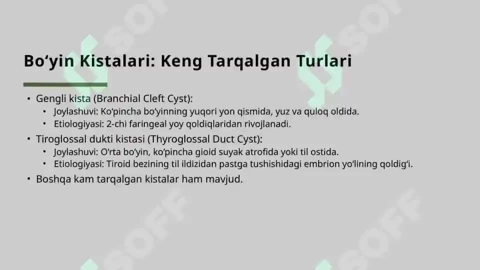 Bo‘yinning o‘rta, yon oqmalari va kistalarini kesib olish 7