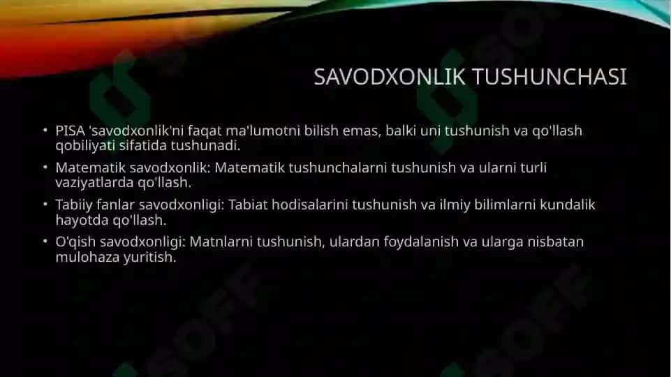 Pisa xalqaro baholash mazmun mohiyati 8